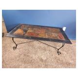 Rectangular Slate-Top Coffee Table with Wrought-Iron Base