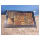 Rectangular Slate-Top Coffee Table with Wrought-Iron Base