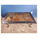 Rectangular Slate-Top Coffee Table with Wrought-Iron Base