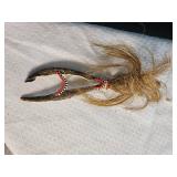 Decorative Tribal-Style Spear with Beaded & Hair Accents