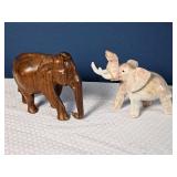 Pair of Carved Elephant Figurines ? Stone & Wood