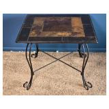 Stone Tile Top Iron Accent Table - Scroll Base - Rustic Mediterranean Style