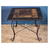 Stone Tile Top Iron Accent Table - Scroll Base - Rustic Mediterranean Style