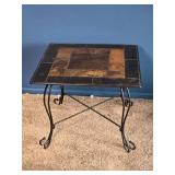 Stone Tile Top Iron Accent Table - Scroll Base - Rustic Mediterranean Style