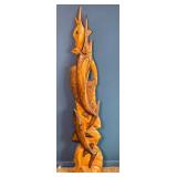 Tall Hand-Carved Wooden Fish Totem - Stacked Marlin Sculpture - Coastal Decor