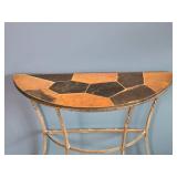Stone Tile Top Iron Console Table - Half-Moon Mosaic - Mediterranean Style