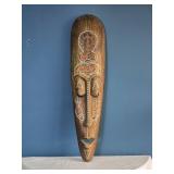 Hand-Carved Wooden Tribal Mask - Elongated Form - Inlaid Folk Art