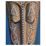 Hand-Carved Wooden Tribal Mask - Elongated Form - Inlaid Folk Art