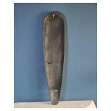 Hand-Carved Wooden Tribal Mask - Elongated Form - Inlaid Folk Art