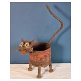 Rustic Metal Cat Sculpture Planter - Folk Art Yard Decor