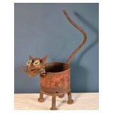 Rustic Metal Cat Sculpture Planter - Folk Art Yard Decor