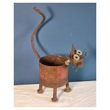 Rustic Metal Cat Sculpture Planter - Folk Art Yard Decor