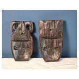 Pair of Carved Wooden Wall Masks - African Tribal Style - Dark Patina