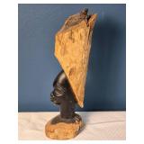 Carved African Head Sculpture with Live-Edge Wood Backing - Tribal Folk Art