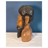 Hand-Carved Wooden Bearded Figure Bust - Folk Art Sculpture