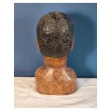 Hand-Carved Wooden Bearded Figure Bust - Folk Art Sculpture