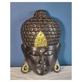 Carved Wooden Buddha Head Sculpture with Gilt Accents