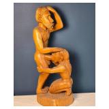 Hand-Carved Wooden Figural Sculpture - Human Couple - Erotic Folk Art