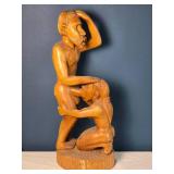 Hand-Carved Wooden Figural Sculpture - Human Couple - Erotic Folk Art