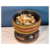 Lidded Carved Wooden Vessel - Geometric Tribal Pattern - Folk Art Container