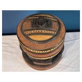 Lidded Carved Wooden Vessel - Geometric Tribal Pattern - Folk Art Container