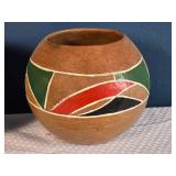 Hand-Painted Pottery Vase Pair - Black & Terracotta Geometric Design - Southwestern Style