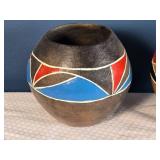 Hand-Painted Pottery Vase Pair - Black & Terracotta Geometric Design - Southwestern Style