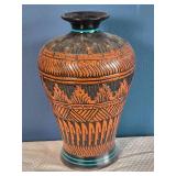 Hand-Painted Southwestern Pottery Vase - Black & Terracotta Geometric Design