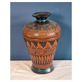 Hand-Painted Southwestern Pottery Vase - Black & Terracotta Geometric Design