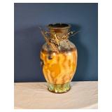 Studio Pottery Vase with Drip Glaze and Twig Accent
