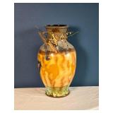 Studio Pottery Vase with Drip Glaze and Twig Accent