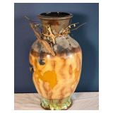 Studio Pottery Vase with Drip Glaze and Twig Accent