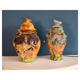 Pair of Decorative Ceramic Lantern Jars - Butterfly Cutouts - Artisan Style