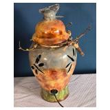 Pair of Decorative Ceramic Lantern Jars - Butterfly Cutouts - Artisan Style