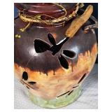 Pair of Decorative Ceramic Lantern Jars - Butterfly Cutouts - Artisan Style
