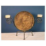 Aztec Calendar Metal Candle Holder Stand - Triple Tea Light - Mayan Sun Stone Design