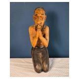 Hand-Carved Kneeling Praying Figure Sculpture