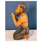 Hand-Carved Kneeling Praying Figure Sculpture