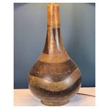 Mid-Century Modern Wooden Table Lamp - Sculptural Base - Fabric Shade