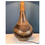 Mid-Century Modern Wooden Table Lamp - Sculptural Base - Fabric Shade