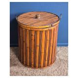 Round Bamboo Storage Barrel with Lid - Tropical Tiki Style