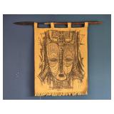 Pair of Tribal Mask Textile Wall Hangings - Burlap Fabric - Folk Art