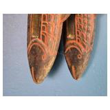 Carved Wooden Fish Wall Hanging - Painted Tribal Folk Art Pair