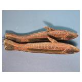 Carved Wooden Fish Wall Hanging - Painted Tribal Folk Art Pair