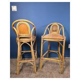 Pair of Rattan Bar Stools with Cushions