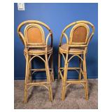Pair of Rattan Bar Stools with Cushions