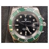 Pagnani Design "Rolex Starbucks Submariner Homage" Stainless Steel Waterproof Automatic Mechanical Dive Watch with Box, Papers; Extra Bracelet Links and Bracelet tool - Runs Well