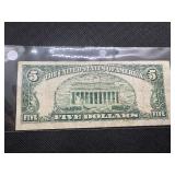 1953 Red Seal Five Dollar Bill