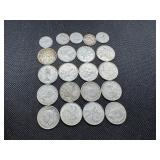 16 silver Canadian quarters and 5 silver Canadian dimes