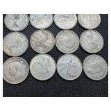 16 silver Canadian quarters and 5 silver Canadian dimes